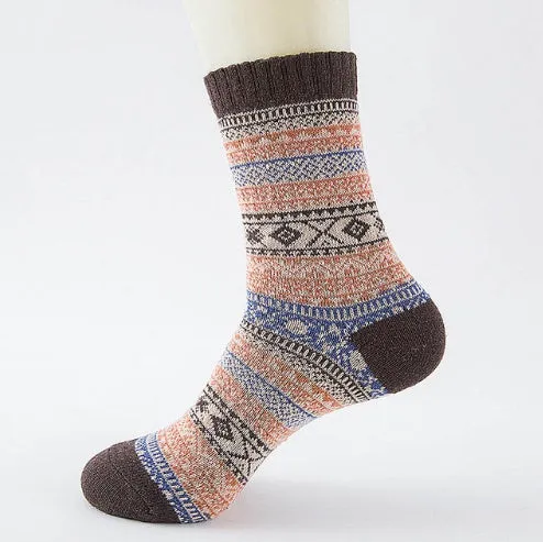 Winter thick warm stripe wool socks rabbit wool blend 5 pairs set in assorted colours