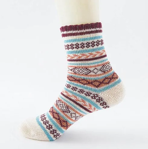 Winter thick warm stripe wool socks rabbit wool blend 5 pairs set in assorted colours