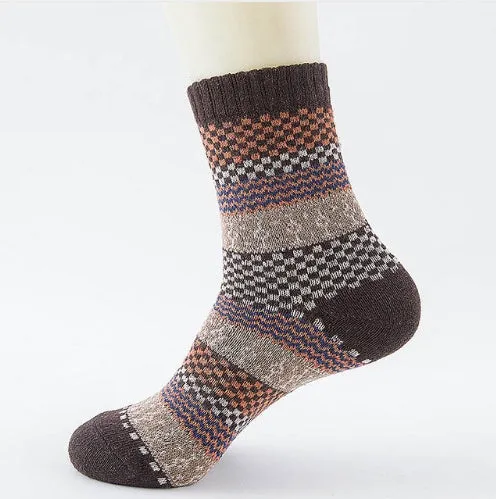 Winter thick warm stripe wool socks rabbit wool blend 5 pairs set in assorted colours