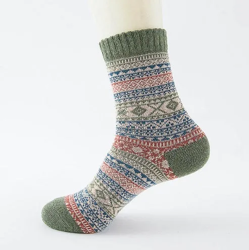 Winter thick warm stripe wool socks rabbit wool blend 5 pairs set in assorted colours