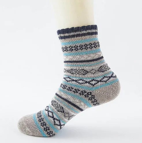 Winter thick warm stripe wool socks rabbit wool blend 5 pairs set in assorted colours