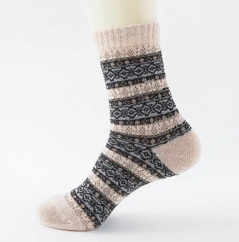 Winter thick warm stripe wool socks rabbit wool blend 5 pairs set in assorted colours