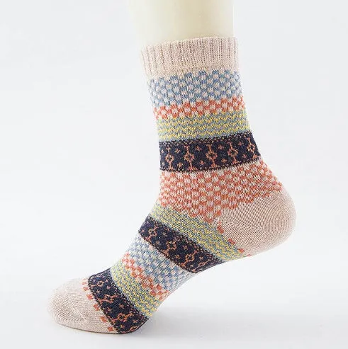 Winter thick warm stripe wool socks rabbit wool blend 5 pairs set in assorted colours