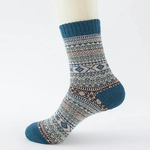 Winter thick warm stripe wool socks rabbit wool blend 5 pairs set in assorted colours