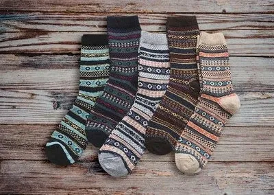 Winter thick warm stripe wool socks rabbit wool blend 5 pairs set in assorted colours
