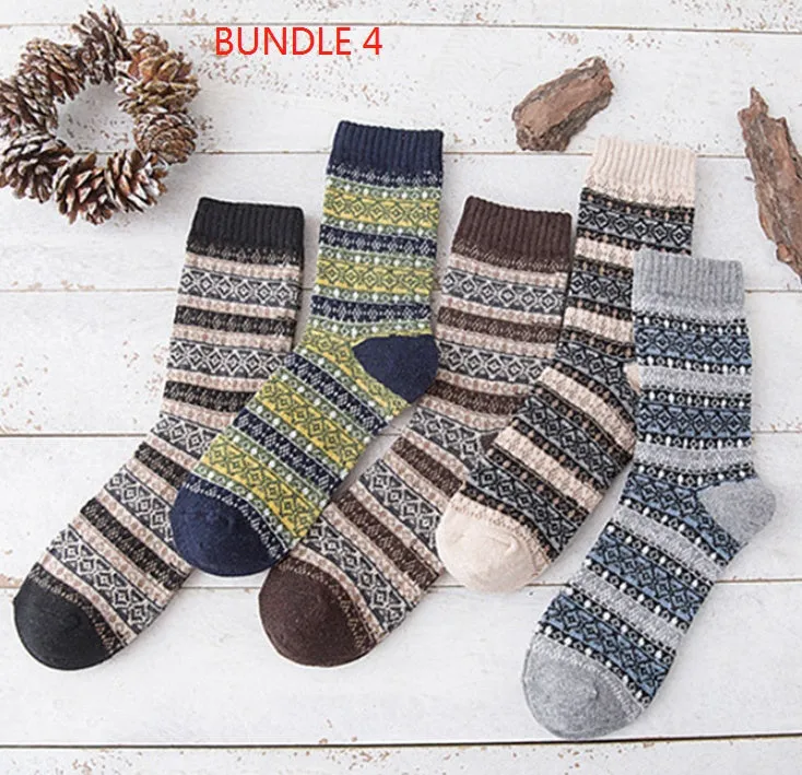 Winter thick warm stripe wool socks rabbit wool blend 5 pairs set in assorted colours