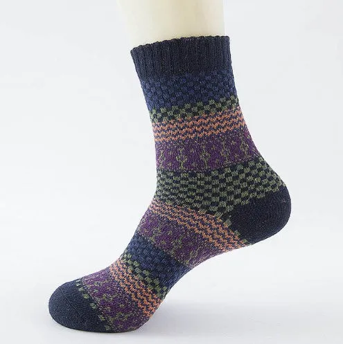 Winter thick warm stripe wool socks rabbit wool blend 5 pairs set in assorted colours
