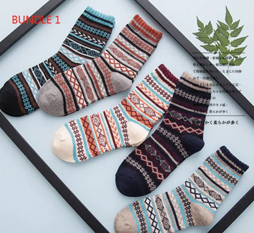 Winter thick warm stripe wool socks rabbit wool blend 5 pairs set in assorted colours