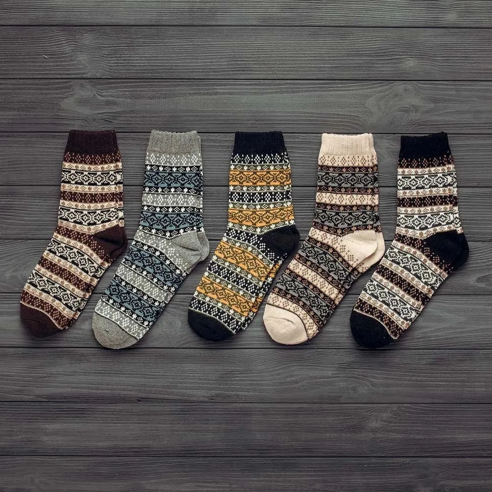Winter thick warm stripe wool socks rabbit wool blend 5 pairs set in assorted colours