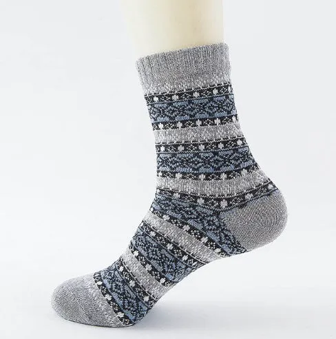Winter thick warm stripe wool socks rabbit wool blend 5 pairs set in assorted colours