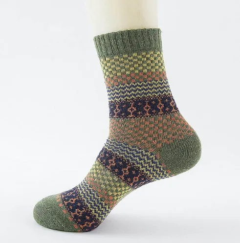 Winter thick warm stripe wool socks rabbit wool blend 5 pairs set in assorted colours