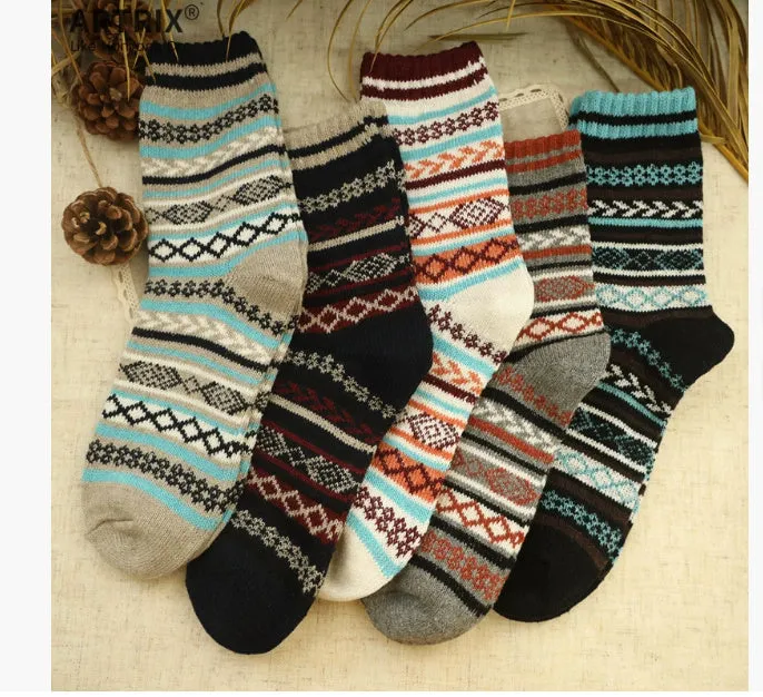 Winter thick warm stripe wool socks rabbit wool blend 5 pairs set in assorted colours