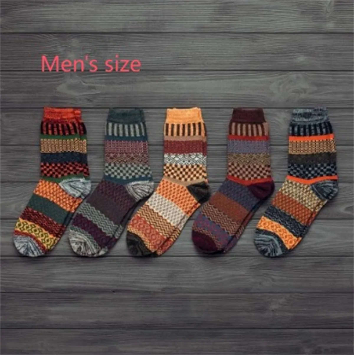 Winter thick warm stripe wool socks rabbit wool blend 5 pairs set in assorted colours