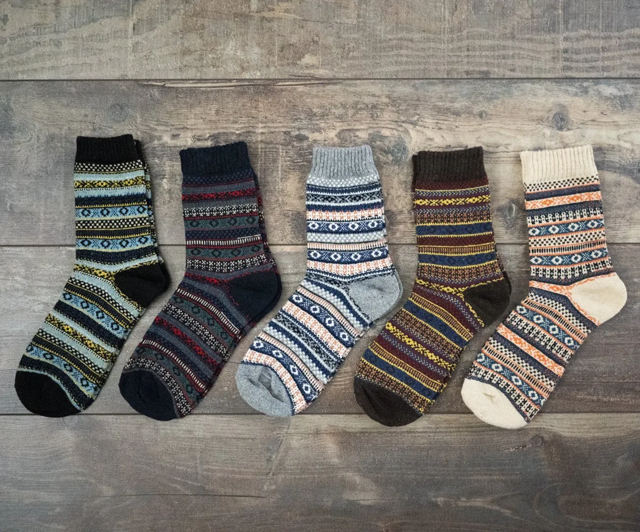 Winter thick warm stripe wool socks rabbit wool blend 5 pairs set in assorted colours