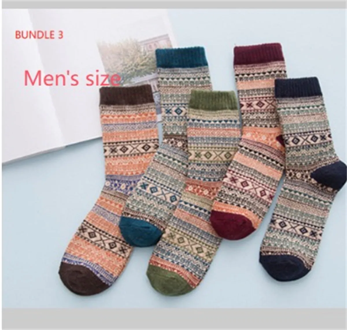 Winter thick warm stripe wool socks rabbit wool blend 5 pairs set in assorted colours