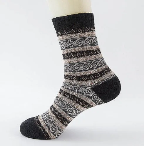 Winter thick warm stripe wool socks rabbit wool blend 5 pairs set in assorted colours