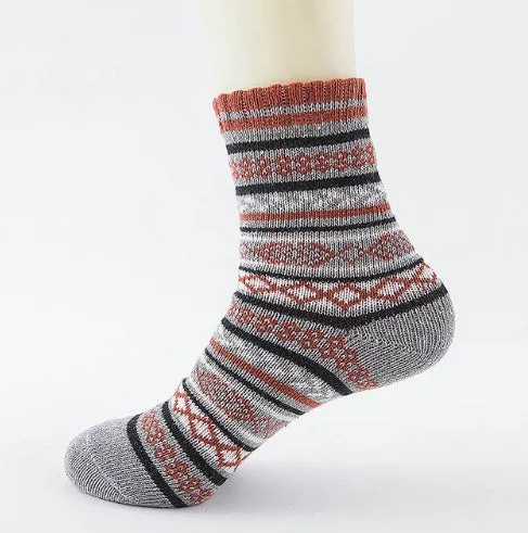 Winter thick warm stripe wool socks rabbit wool blend 5 pairs set in assorted colours