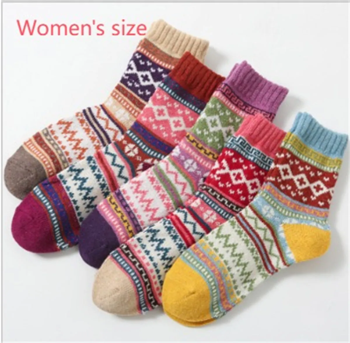 Winter thick warm stripe wool socks rabbit wool blend 5 pairs set in assorted colours