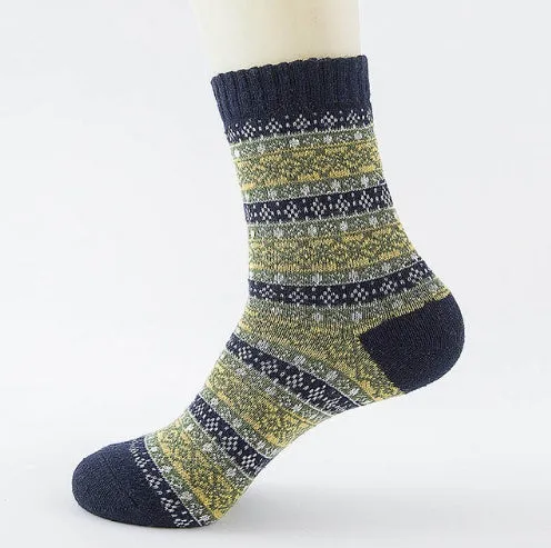 Winter thick warm stripe wool socks rabbit wool blend 5 pairs set in assorted colours