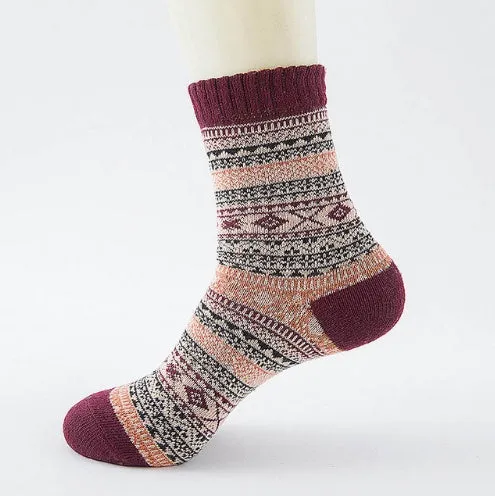 Winter thick warm stripe wool socks rabbit wool blend 5 pairs set in assorted colours