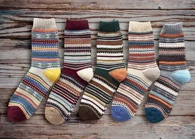 Winter thick warm stripe wool socks rabbit wool blend 5 pairs set in assorted colours