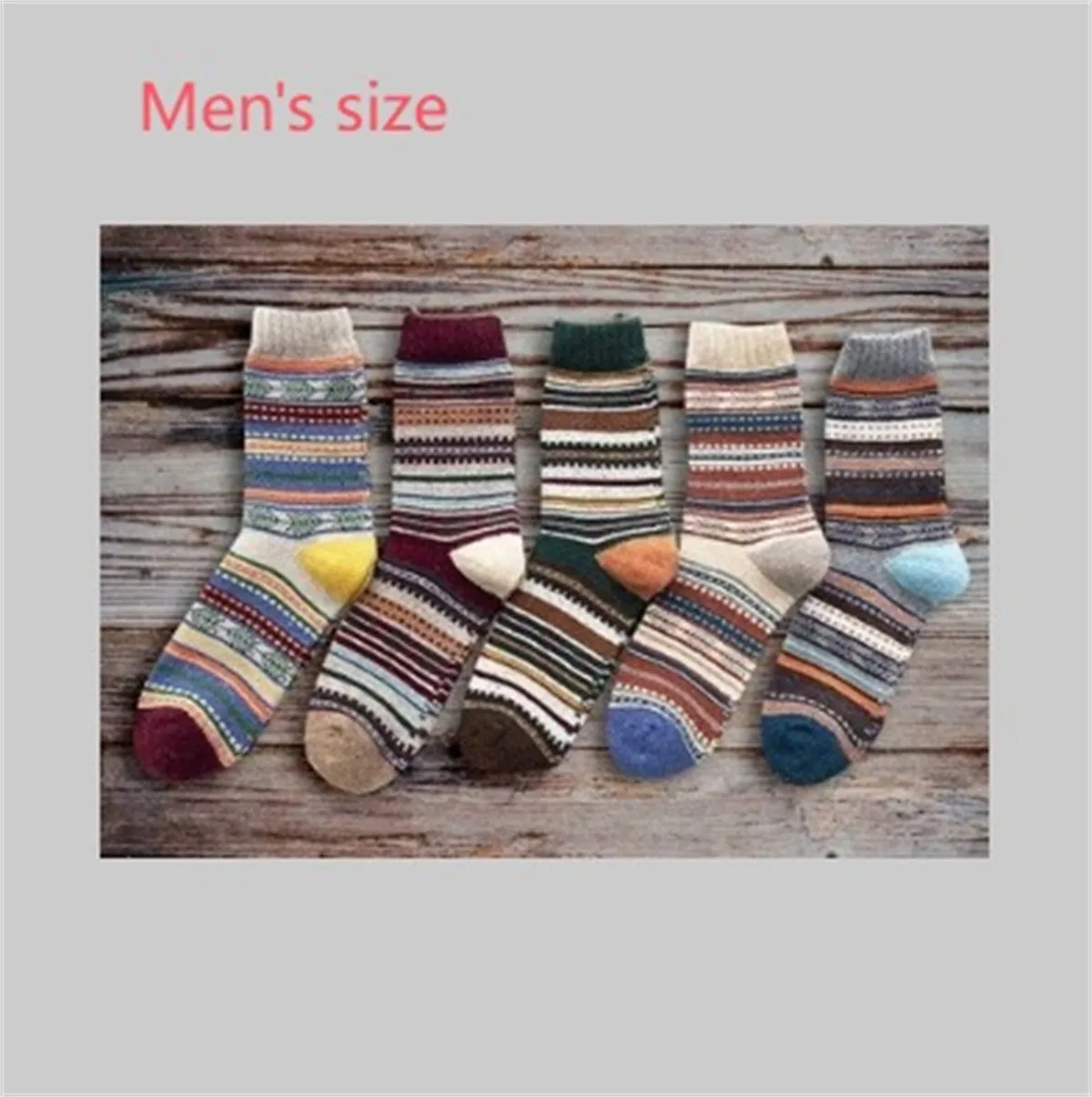 Winter thick warm stripe wool socks rabbit wool blend 5 pairs set in assorted colours