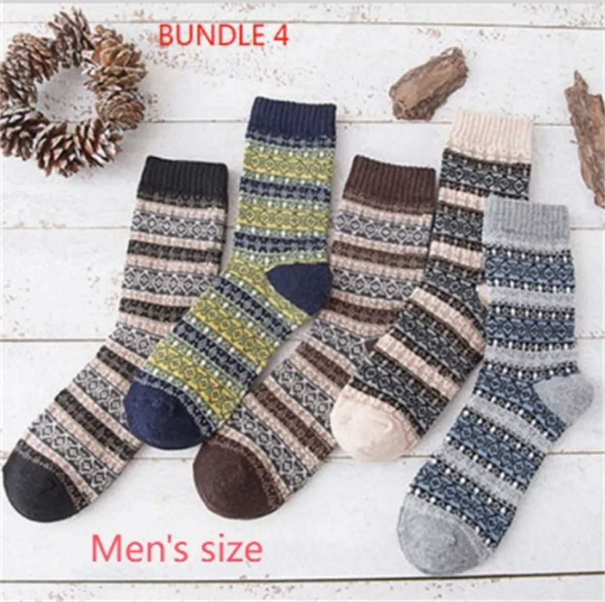 Winter thick warm stripe wool socks rabbit wool blend 5 pairs set in assorted colours