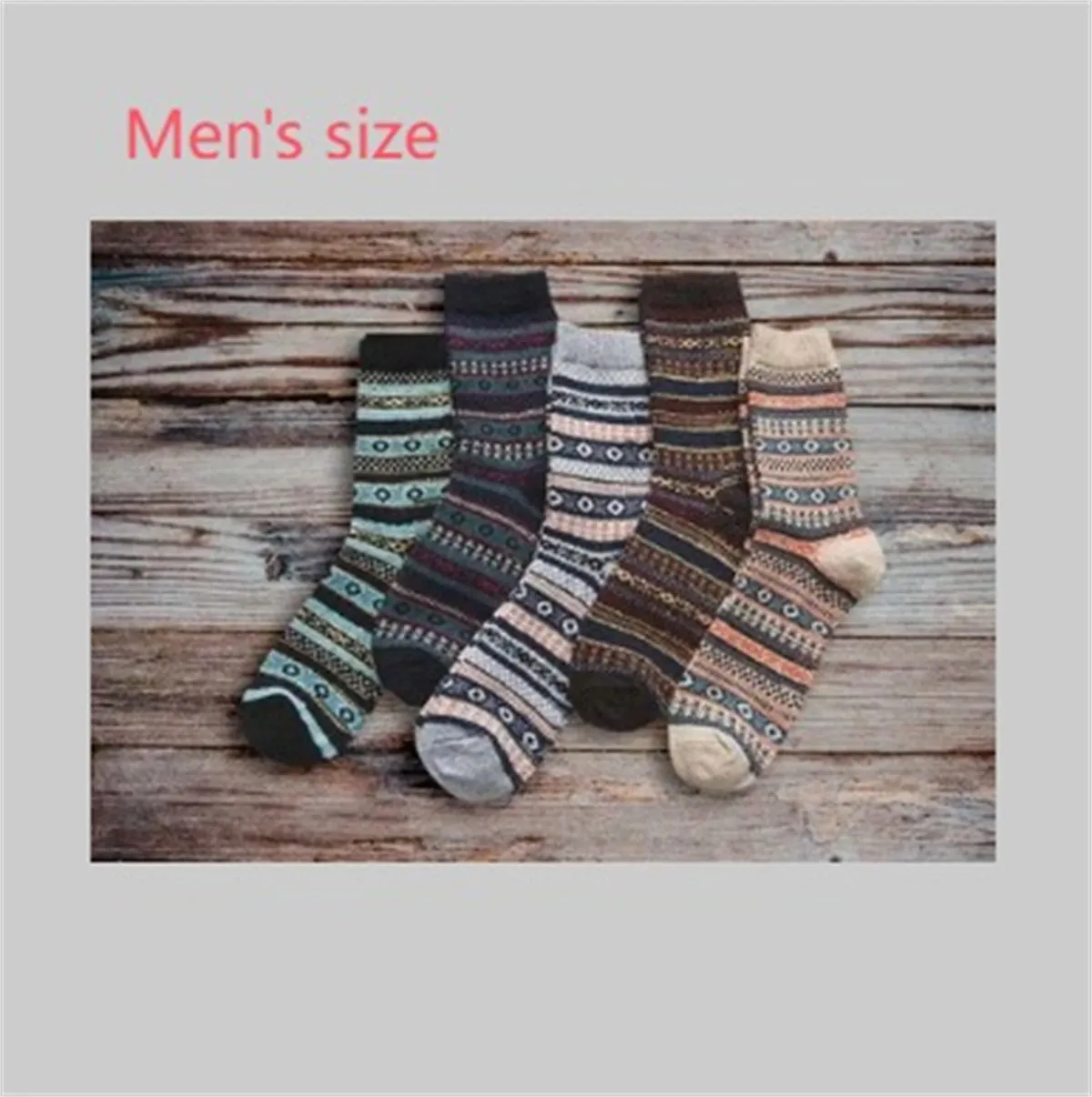Winter thick warm stripe wool socks rabbit wool blend 5 pairs set in assorted colours