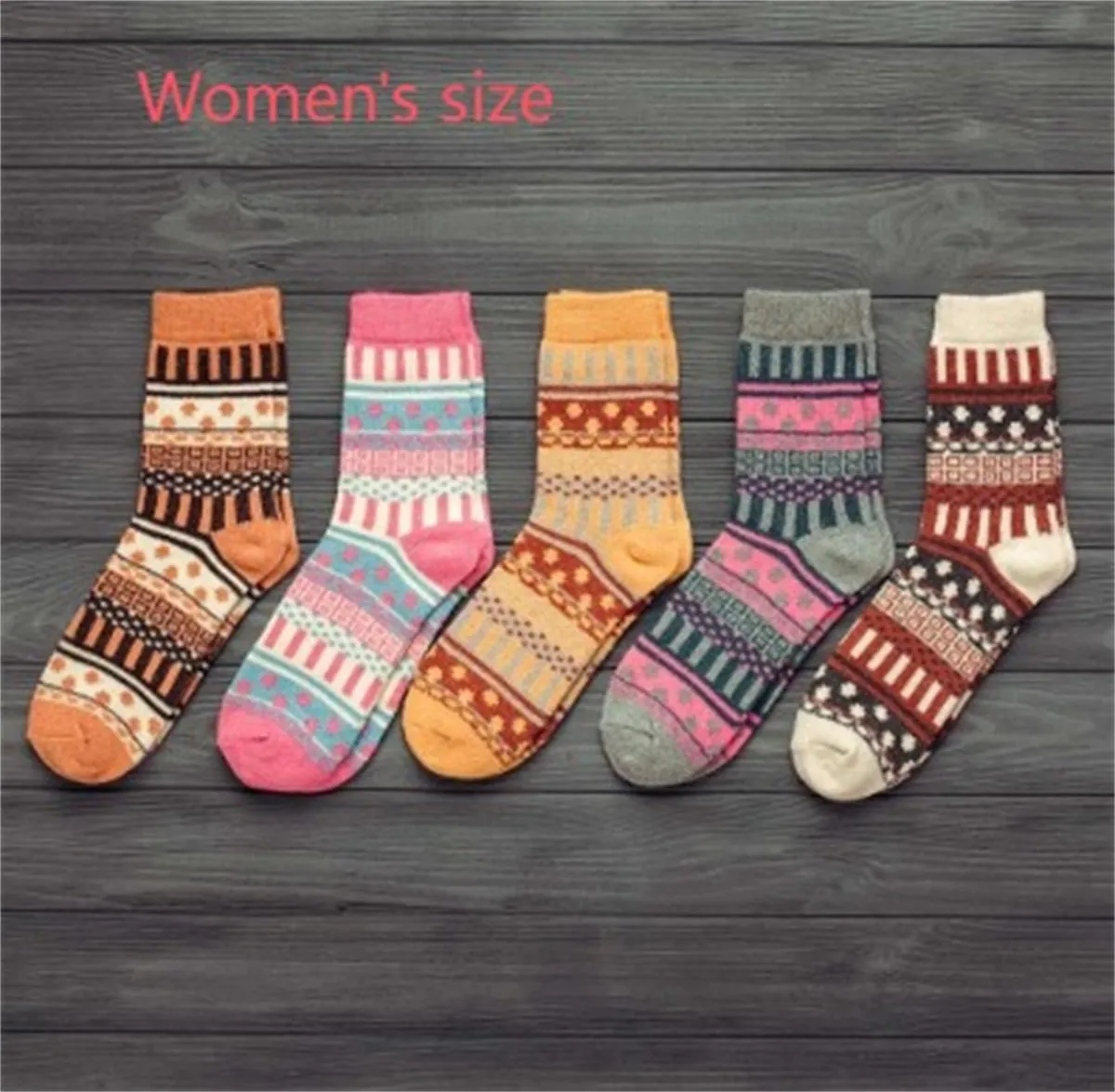 Winter thick warm stripe wool socks rabbit wool blend 5 pairs set in assorted colours