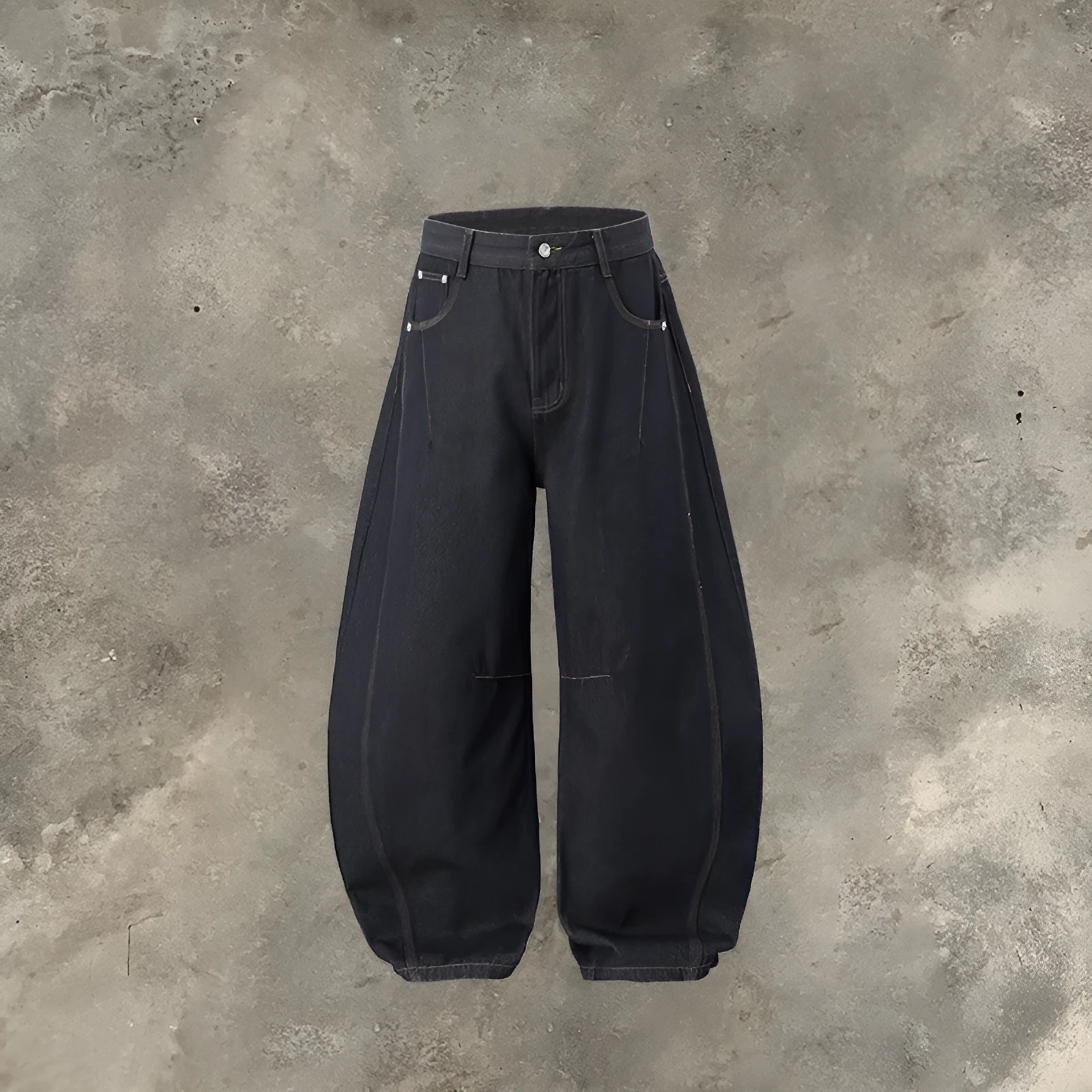 Men's wide leg denim trousers in original cow colour on a mid waist