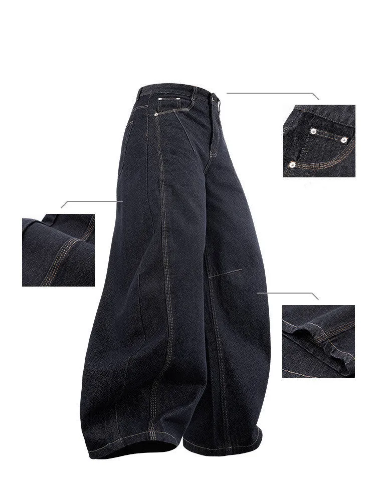 Men's wide leg denim trousers in original cow colour on a mid waist