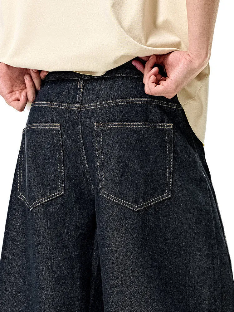 Men's wide leg denim trousers in original cow colour on a mid waist