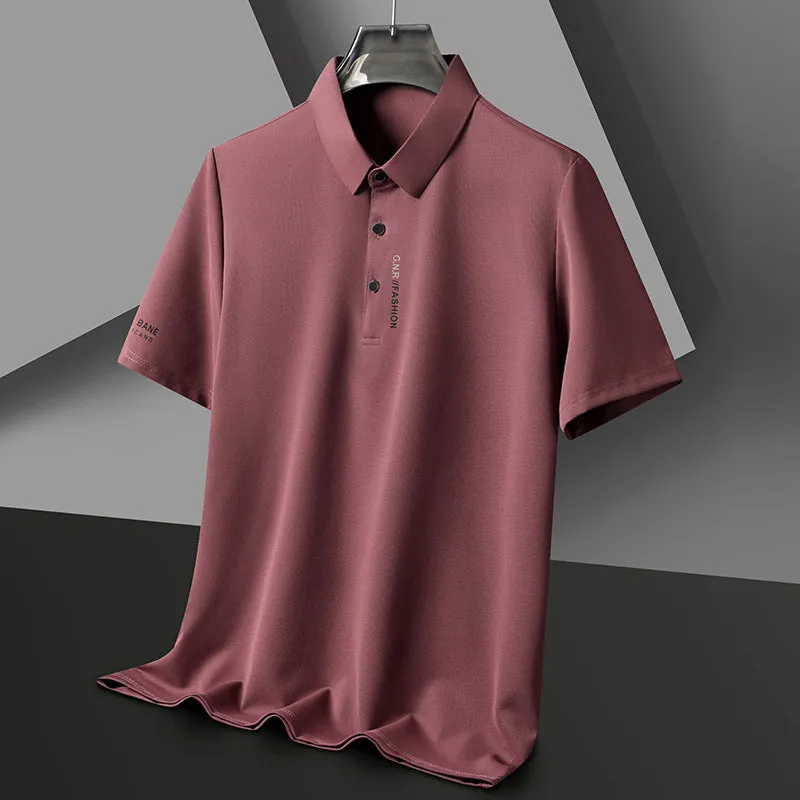 Men's waffle short sleeve polo shirt in bean green, loose fit with side slits, on plain background