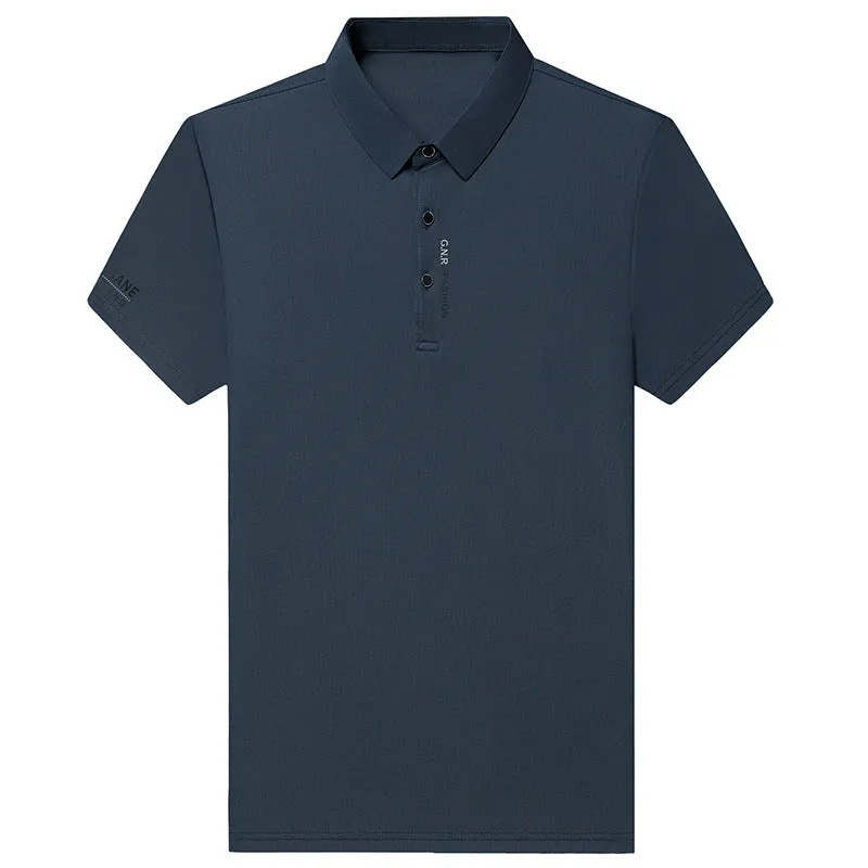 Men's waffle short sleeve polo shirt in bean green, loose fit with side slits, on plain background