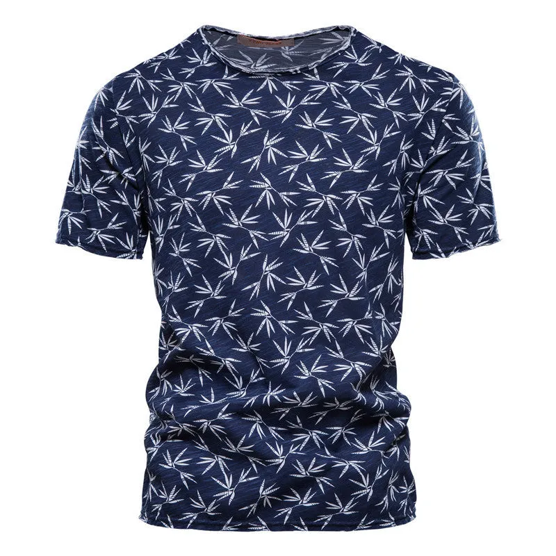 Casual slim-fit cotton T-shirt for men with dot pattern in blue colour