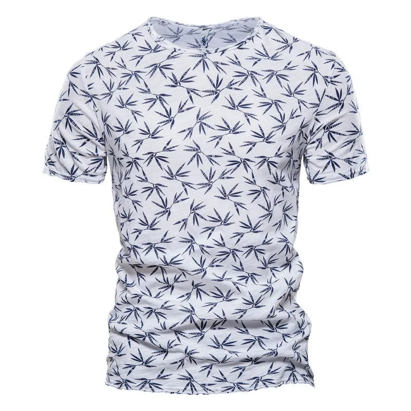 Casual slim-fit cotton T-shirt for men with dot pattern in blue colour