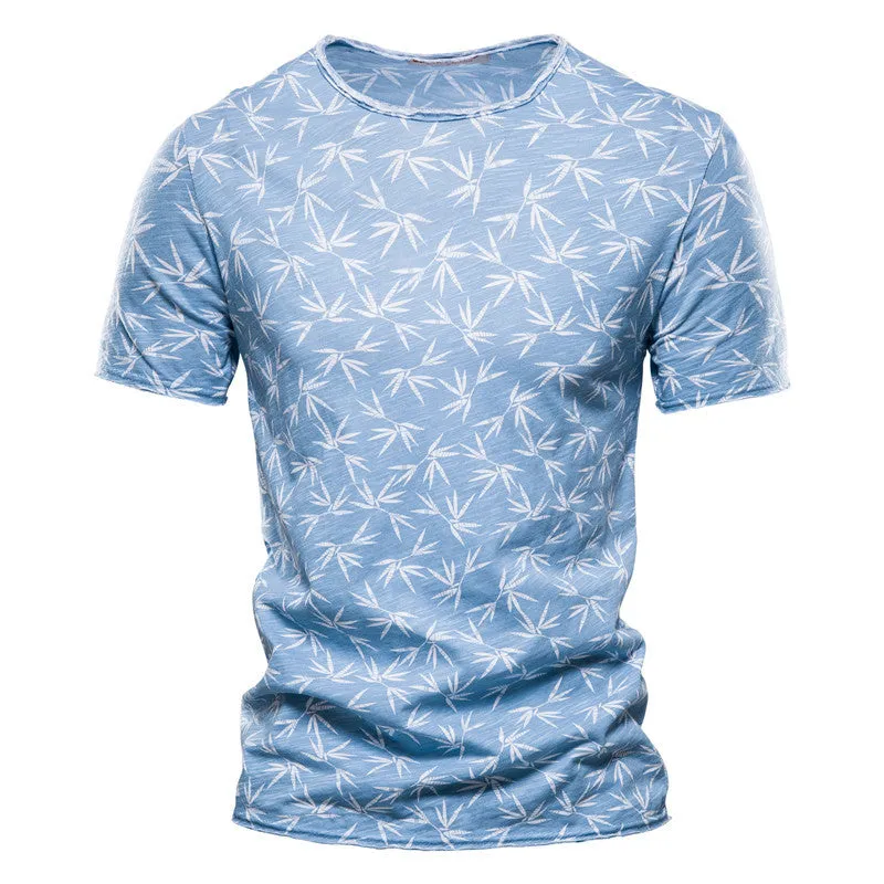 Casual slim-fit cotton T-shirt for men with dot pattern in blue colour