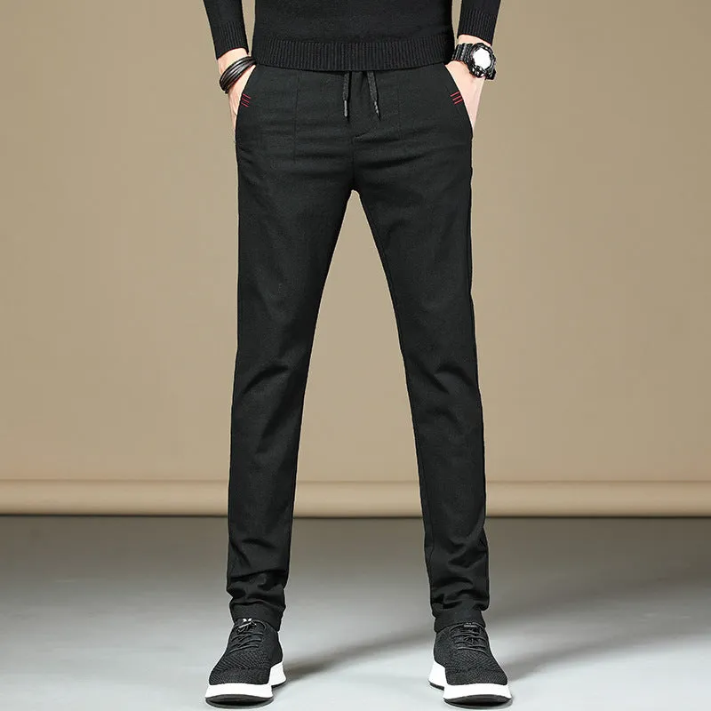 Men's cotton casual straight-leg pants in ArmyGreen, Black, Brown, and Grey, sizes 28-38
