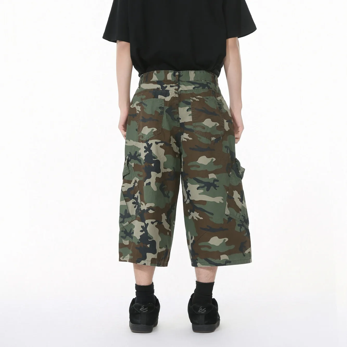 Cotton men's camouflage trousers with wide leg loose fit and American side stitching