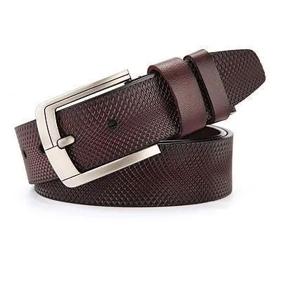 Men genuine leather belt in black colour with metal buckle on plain background showing full length