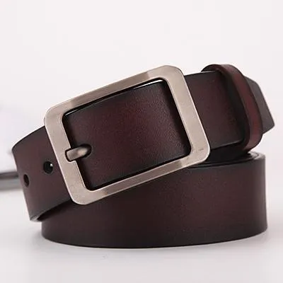 Men genuine leather belt in black colour with metal buckle on plain background showing full length