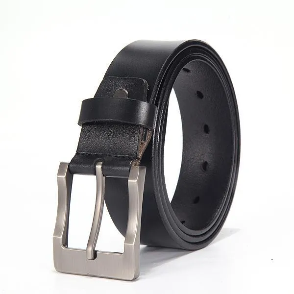 Men genuine leather belt in black colour with metal buckle on plain background showing full length