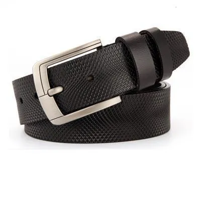 Men genuine leather belt in black colour with metal buckle on plain background showing full length