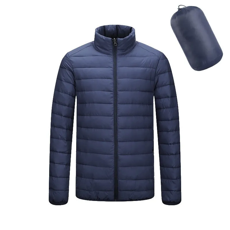 Men's lightweight hooded coat in solid colour with zipper closure, nylon outer, available in multiple colours