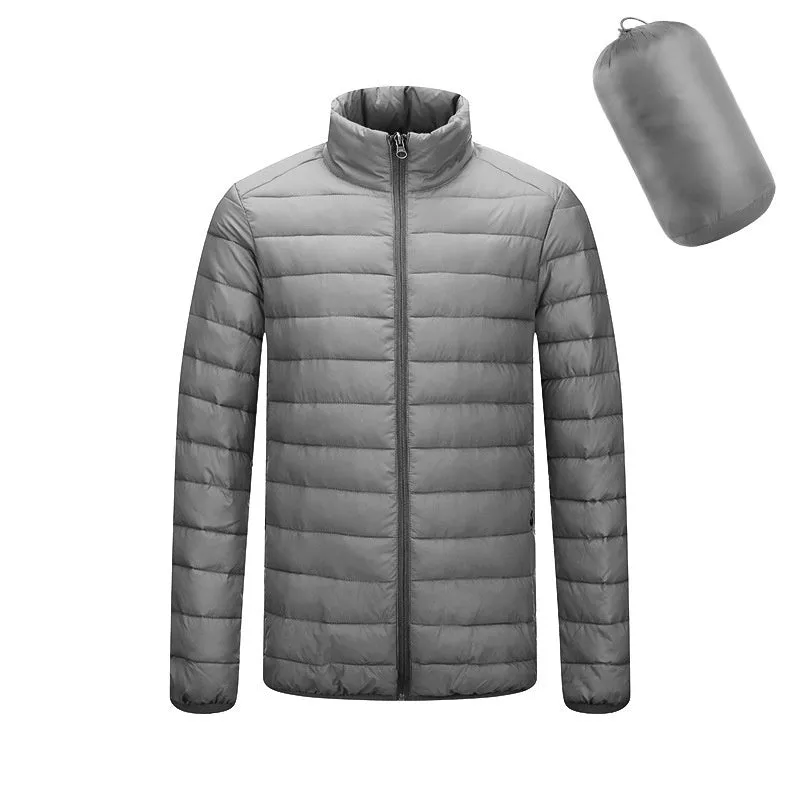 Men's lightweight hooded coat in solid colour with zipper closure, nylon outer, available in multiple colours