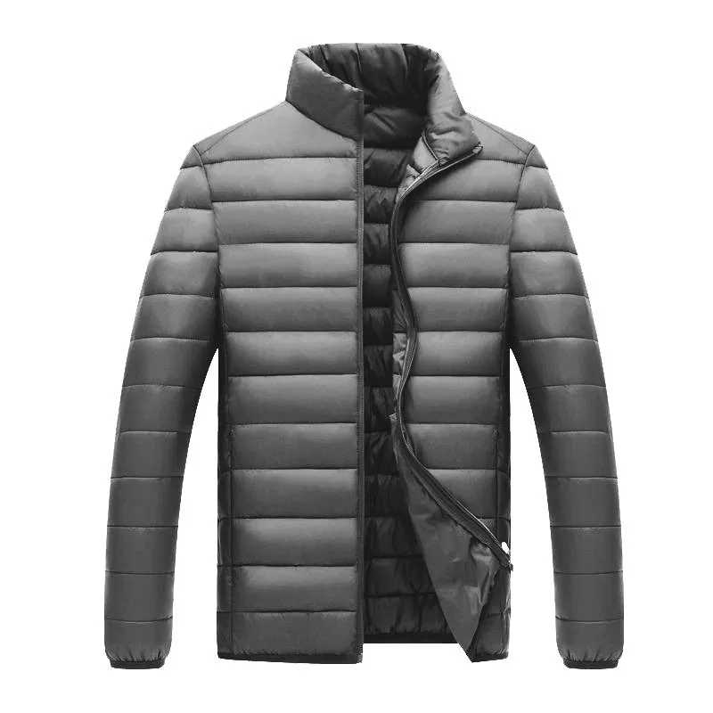 Men's lightweight hooded coat in solid colour with zipper closure, nylon outer, available in multiple colours