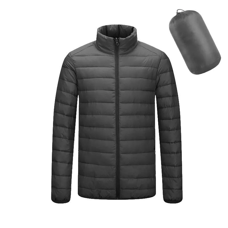 Men's lightweight hooded coat in solid colour with zipper closure, nylon outer, available in multiple colours