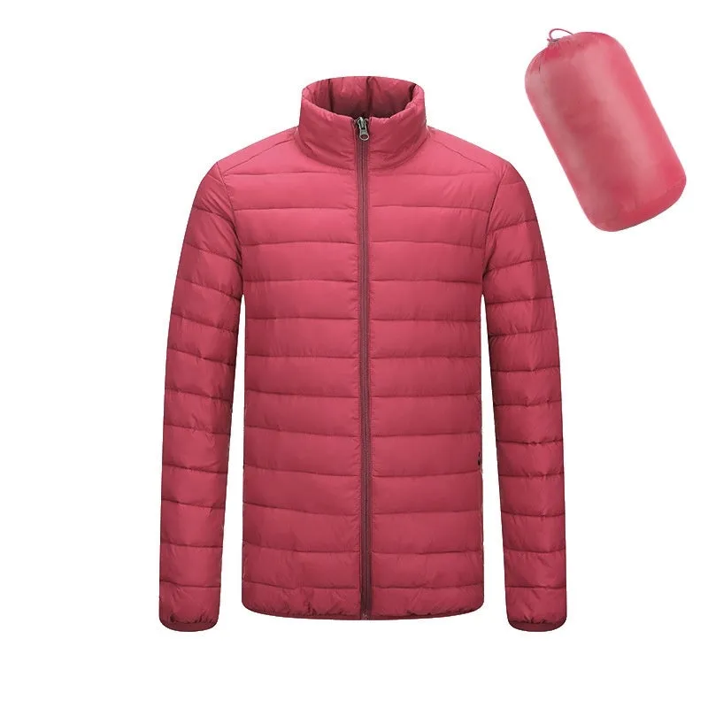Men's lightweight hooded coat in solid colour with zipper closure, nylon outer, available in multiple colours