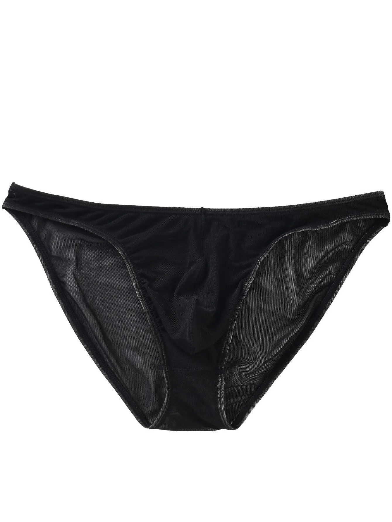 Men's black low-waist triangle briefs made from quick-drying Nylon ice silk fabric.