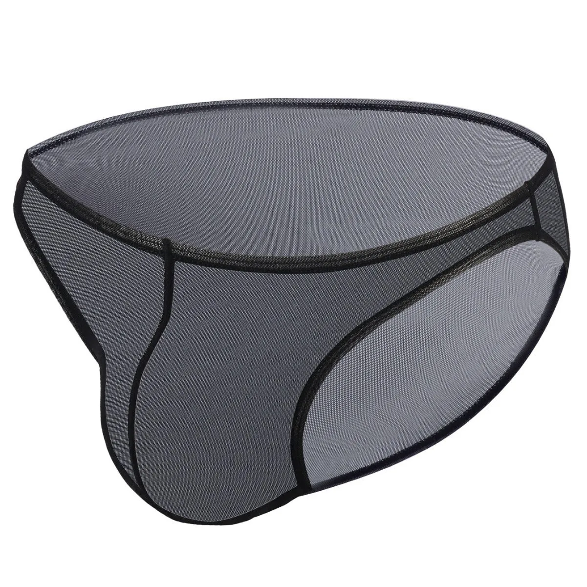 Men's black low-waist triangle briefs made from quick-drying Nylon ice silk fabric.